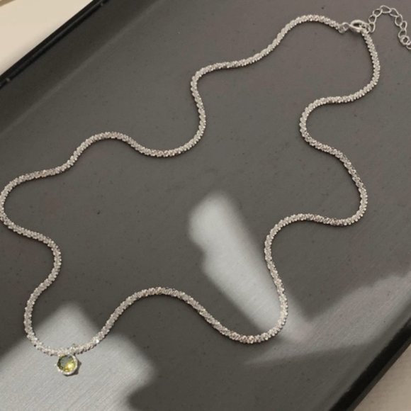 🍏50% OFF/3+...Silver Plated Necklace with Green Crystal Pendant - Picture 11 of 16